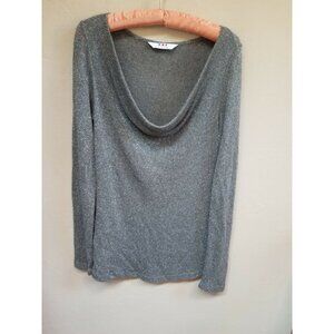 Three Dots Draped Neck Sweater Women's Medium Metallic Gray Long Sleeve Pullover
